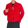 Chic Men Jacket Red Veet Buckle Casual Crop Coats Lapel LG Sleeve Solid Color Streetwear Loose Vintage Suit Jackor L3JW#