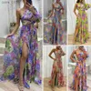 Basic Casual Dresses Womens Evening Dress One Shoulder Backless Color Printed Single Long Sleeve Side Slit Hem Prom Party Banquet yq240328