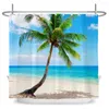 샤워 커튼 해변 바다 햇볕이 잘 드는 해변 코코넛 나무 프린트 욕실 커튼 멍청한 방수 폴리 에스테르 목욕 고리