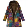 Осень и зима Новые льняные куртки для женщин Ретро Теплые карманы с принтом Утолщенные пальто с капюшоном на молнии x7Df #