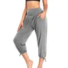 Pantalon femme Taille haute élastique Yoga élégant avec poches Couleur unie Sport court pour tenue décontracté