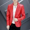 hoo 2023 Men's Autumn New PU Leather Suit Jacket Slim Handsome Youth blazer Y2RB#