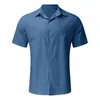 Однотонная льняная блузка, мужская мешковатая блузка с короткими рукавами, летние удобные повседневные свободные праздничные рубашки из чистого хлопка и льна, футболки 50l7 #