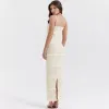 Mingmingxi Luxury samlade Maxi Formal OCN Dres Beige Spaghetti Strap Wedding Party Dres Summer Prom Dr V6EU#