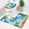 Tapis de bain Océan Tapis de plage Ensemble Île Cocotiers Étoile de mer Vagues de mer Paysage Maison Tapis Salle de bain Décor Tapis de sol Couvercle de toilette Couverture