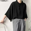 Camisetas para hombres Camisa para hombres Color sólido Cuello de soporte Manga corta Streetwear Camisas sueltas Estilo coreano Oversize 2023 Ropa para hombres S-5XL24328