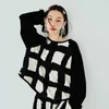 Women's Hoodies Sweatshirts imakokoni original design long-sleeved round neck pullover top T-shirt Autumn plaid print black loose patchwork women 24328