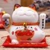 Miniaturen 5 inch Keramiek Fortune Cat Zwaaiende Hand Lucky Cat Plutus Cat Batterij Aangedreven Feng Shui Maneki Neko Beste Cadeau Woondecoratie