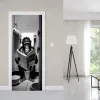 ステッカーバスルームユーモラスな動物のドアステッカー3D面白い動物の壁紙ビニール防水性自己添付ポスター