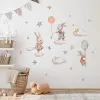 Autocollants muraux de dessin animé lapin, lune et étoiles, animaux nordiques doux lapin, ballon à Air chaud, papier peint de décoration pour chambre d'enfants