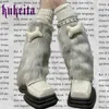 Harajuku Y2k Femmes Jambières Chaussettes Punk Rock Rivet Boucle Fourrure Couvre-bottes Japonais Kawaii Hiver Chaud Jambe Couverture Streetwear 240315