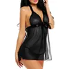 plus Size Lace Mesh Night Dr with Panties Sexy Lingerie Women Nightgowns Exotic Costumes Halter Nighties Sheer Mesh Sleepwear l169#