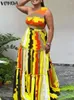 فساتين غير رسمية Vonda Women Olcyveless Maxi Dress 2024 Sexy Off Houtter A-Line Printed Fashion Party Sundress Summer Beach Robe