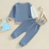 Kläderuppsättningar Autumn Toddler Boys Fall Outfits Kontrast Färg Långärmad tröjor och Solid Pants Spring Clothes Set