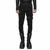 Punk Rave Men's Punk Black Elastic W LG Pants Gothic Fi Casual Motocycle Party Club Trousers Men Streetwear X1VN#