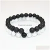 Catene di elasticità in pietra naturale più nuove con perline Braccialetti di coppia per donne e uomini Lava Rock Healing Energy Meditation Mala Beads Bangl Dhvx7