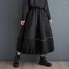 Kjolar #3058 svart a-line kjol kvinnor lösa delade fog randiga damer streetwear hip hop kvinna gotisk fotled längd