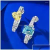 Orecchini a bottone in argento 925 stile europeo e americano cristallo brillante contrasto diamante giallo mare blu amore coppia consegna gioielli Dhpav