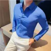 Autumn Wave Pleated Fabric Shirt Men LG Sleeve Slim Casual Busin Dr Shirts Solid Color Social Party Tuxedo Blus V9CI#