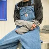 Rem jeans Lossa ett stycke bredbensbyxor män amerikanska raka avslappnade pappa hängslen övergaver gods arbetskläder denim jumpsuit f60e#