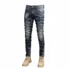 FI designer män jeans retro mörkblå stretch elastisk smal fit rippade jeans män italiensk stil vintage denim byxor hombre f8vq#