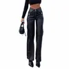 Oùmery Y2K Fi Pantalon en cuir Femmes Taille haute Sexy Zipper Straight Slim Pantalon 2022 Streetwear Hiver Dames Pantalon noir T9BI #