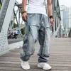 2021 Große Größe Lose Jeans Männer Denim Hosen Multi Tasche Gerade Baggy Casual Streetwear Hip Hop Marke Blau Breite Bein hosen H9DX #