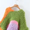 Jesienna kontrast kolorowy Kolor swetra damski moda w dekolcie w szyku w dekolcie batwing Rękaw kolorowy patchwork SWEATER Odzież 240323