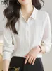 Kvinnors blusar Qoerlin 2024 Fall Stands Tops White Shirts Office Ladies Turn-Down Collar Long Sleeve Button Up Blus Elegant Korean