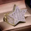 Grande bague pentagramme en pierre de Zircon scintillante, style Hip Hop, étoile, pour femmes et hommes, bijoux à la mode, bague de fiançailles de mariage, nouvelle collection 2020, 269w