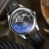 腕時計洗練された青い青いダイヤルメンのための特別な日付の見た目ビジネスメンズクォーツソフトレザーストラップウォッチ2024