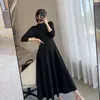 Casual Dresses Korean Fashion Long Sleeved Half High Collar A-line Black Dress Women Elegant Spring 2024 Lady Party Club