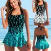 Dames Badmode Nieuwe 2022 Dames Plus Size Tankini Monokini Badmode Vrouwelijke Tweedelige Bikini Set Badpakken Badpak Gedrukt Strand Zwemjurk T240328