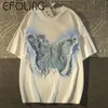 T-shirt manches courtes femme, rétro américain, Patchwork papillon, sans boulochage, ample, européen et hauts, 100, 240315