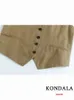 kondala Office Lady Brown 2 Piece Blazer Women Sets Fi 2024 Retro Commuter Linen Vest Blazer Women+High Waist Shorts Suits O0xL#