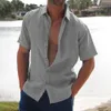 Black Beach w stylu plaży Hawaje Tops z krótkim rękawem Turn-Down Cllar Cotel Line Butt Bluzka Work Work Travel Style Mężczyzna luźna koszula T6G1#