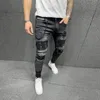 Mannen Geschilderd Stretch Skinny Jeans Slim Fit Ripped Distred Geplooide Knie Patch Denim Broek Merk Casual Broek Voor Masculina 33Dk #