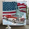 Занавески для душа, занавеска в американском стиле, винтажный флаг, статуя, водонепроницаемая ванна, домашний декор с крючками