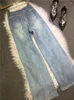 Женские джинсы с вышивкой и цветочной хлопковой эластичной резинкой с высокой талией, свободные джинсовые женские брюки, весна 2024 г.