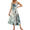 Vestidos casuais mulheres 2024 verão maxi vestido floral impressão sem mangas pescoço quadrado flowy longo praia elegante tanque sundresses