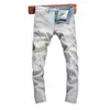 FI Designer Men Jeans Retro Wed Light Blue Elastic Stretch Slim Fit Ripped Jeans Men Broken Hole Vintage Denim Pants K5LN#