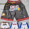 Shorts bordados de secagem rápida masculina Just Don 76ers da High Street Iverson mesmo estilo basquete fitness esportes americano casual capris