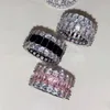 Größe 6-10 Luxusschmuck Eheringe Ins Top Verkauf 925 Sterling Silber 3 Stil Princess Cut Schwarzer Saphir CZ Diamant Edelsteine E182b