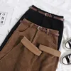 Femmes ceinture velours côtelé pantalon Vintage taille haute décontractée pantalon large Streetwear coréen élégant Baggy pantalon printemps automne nouveau 649Q #