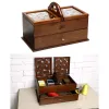 Schroevendraaiers Carved Flowers Retro Wooden Sewing Basket Storage Box Organizers Jewelry