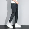 Herrfjäder/sommar jeans Loose Cott Men's Casual Pants bekväma ons fi elastiska jeans ljusblå w1pa#
