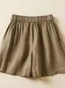Kvinnor avslappnade korta byxor ankomst sommar vintage stil fast färg lösa bekväma kvinnliga bomullslinne shorts b2438 240312