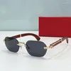 Sunglasses 2024 Arrive Vintage Rimless Men Shades Classic Retro Square Sun Glasses Male Hand Craft Wooden Solar