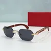 Solglasögon 2024 Anländer Vintage Rimless Men Shades Classic Retro Square Sun Glasses Male Hand Craft Wood Solar