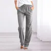 summer Women's Cott Linen Pants Drawstring Loose Wide-Leg Pants For Women Solid Straight Lg Trousers With Pocket 57oB#